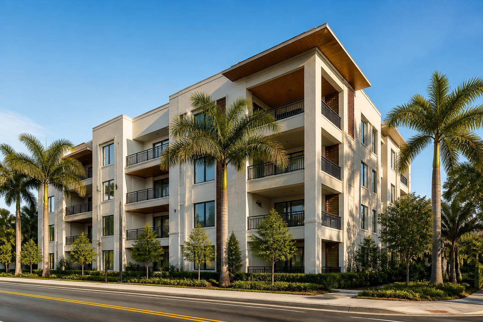 Upscale boutique apartment building with palms in Fort Lauderdale