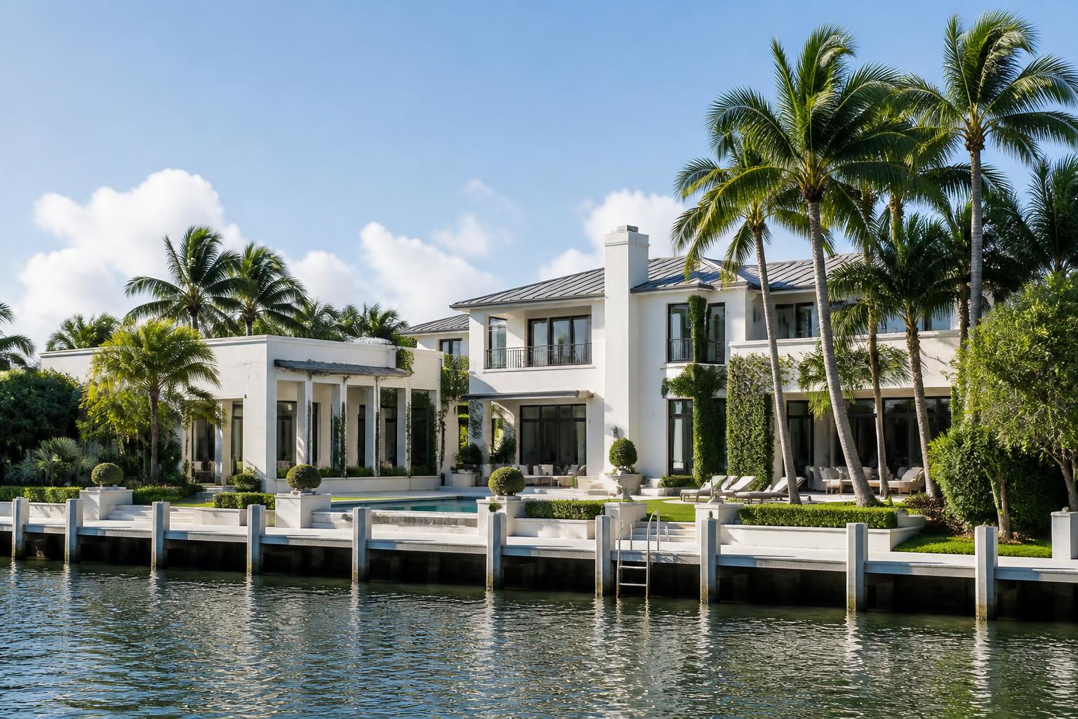 Refined waterfront residence with tropical landscaping in Palm Beach